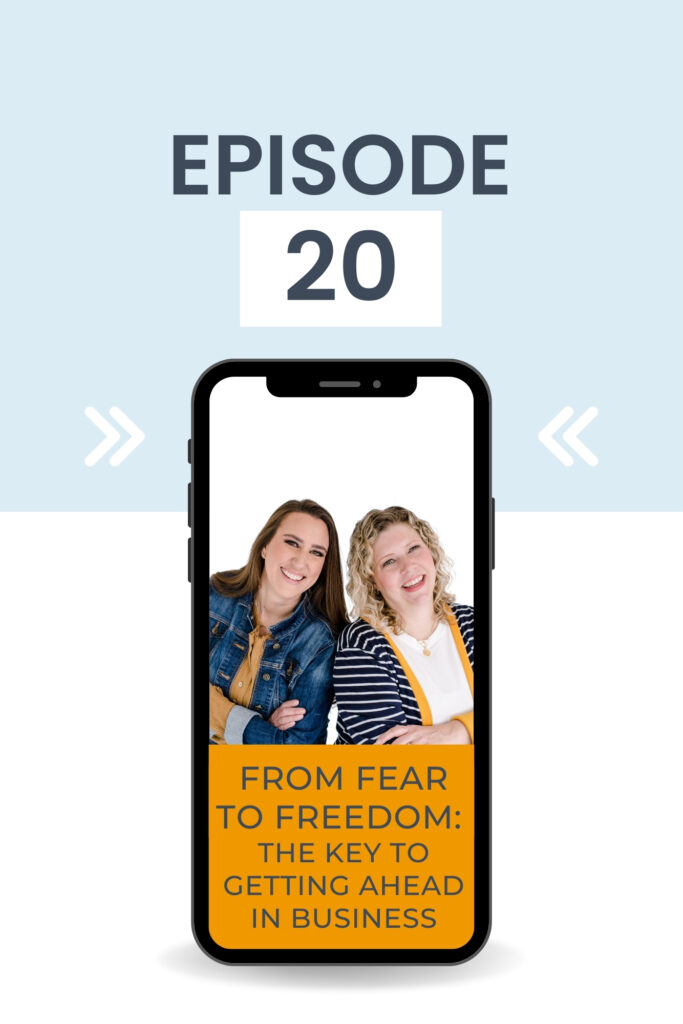 A picture of a cell phone overlayed with a picture of two Christian women's podcasters for a Christian business podcast for women.