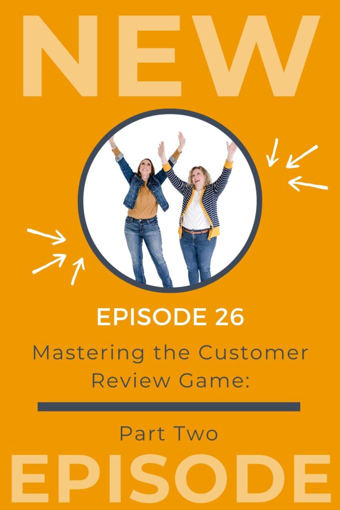 Two Christian women who have a podcast are standing with their arms up over their heads because they know how to respond to negative reviews from their customers.