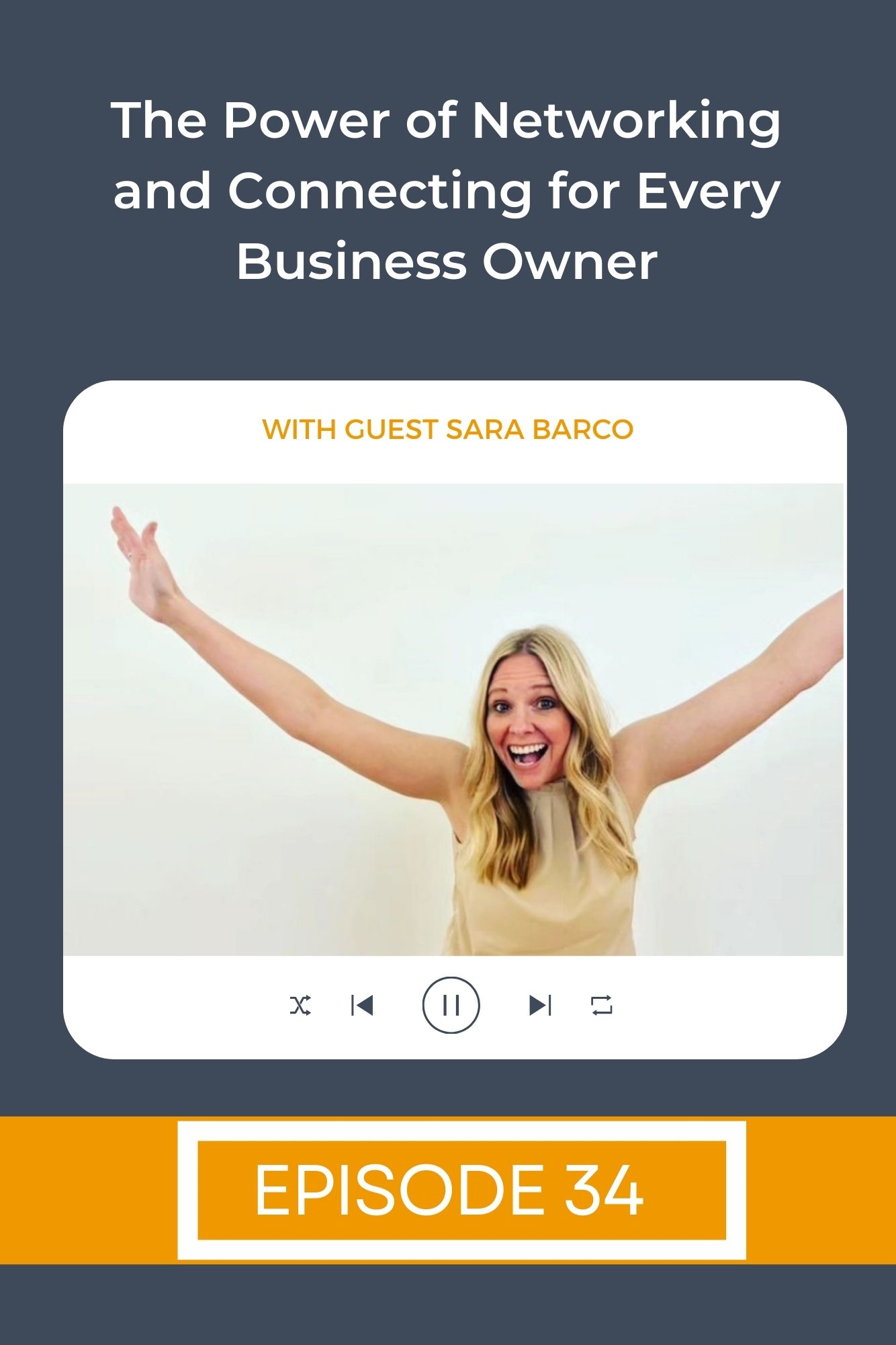 A woman in a yellow shirt with her arms out and a smile on her face depecting the power of networking and connecting for every business owner for a christian business podcast for women.