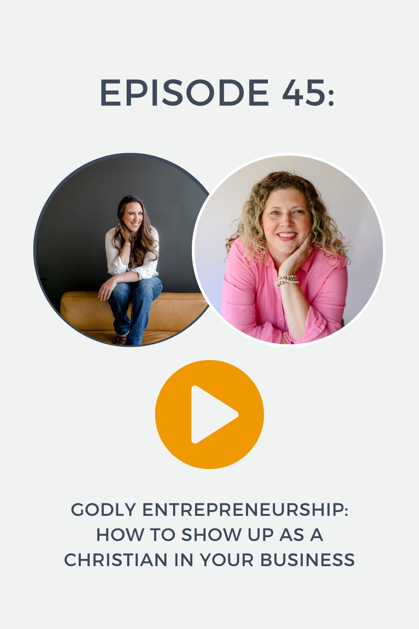 A graphic for a Christian womens Business podcast with two circles with headshots for two Christian business owners and the words Godly Entrepreneurship- How Godly-Entrepreneurship-How to Show Up as a Christian In Your Business