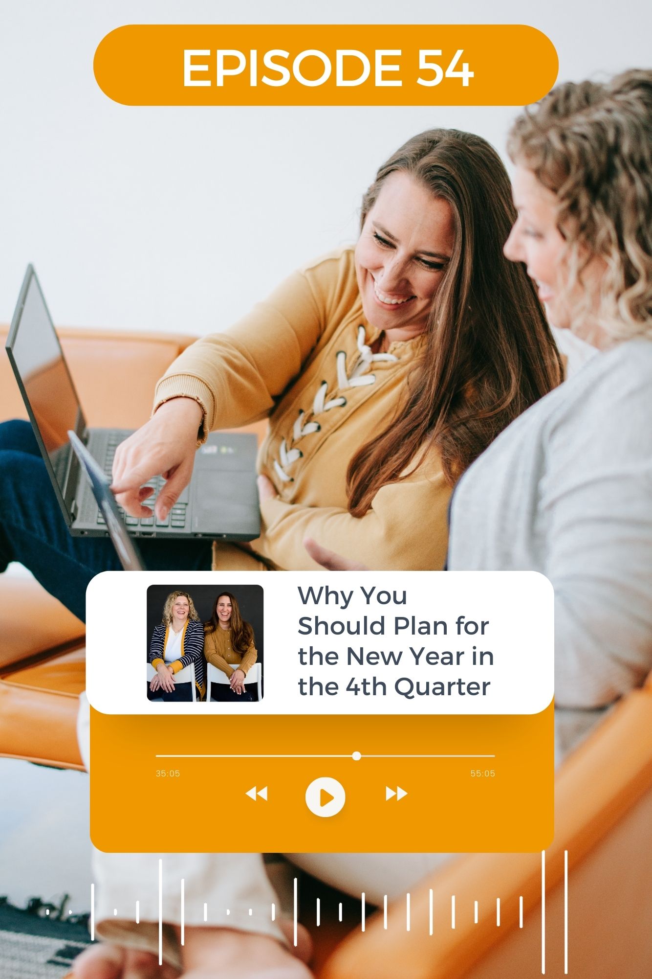 A podcast cover for a Christian womens business podcast about why you should plan for the new year in the 4th quarter.