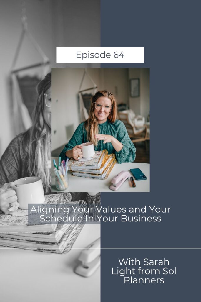 Christian womens business podcast with graphic with a woman holding a coffee cup with a stack of planners.