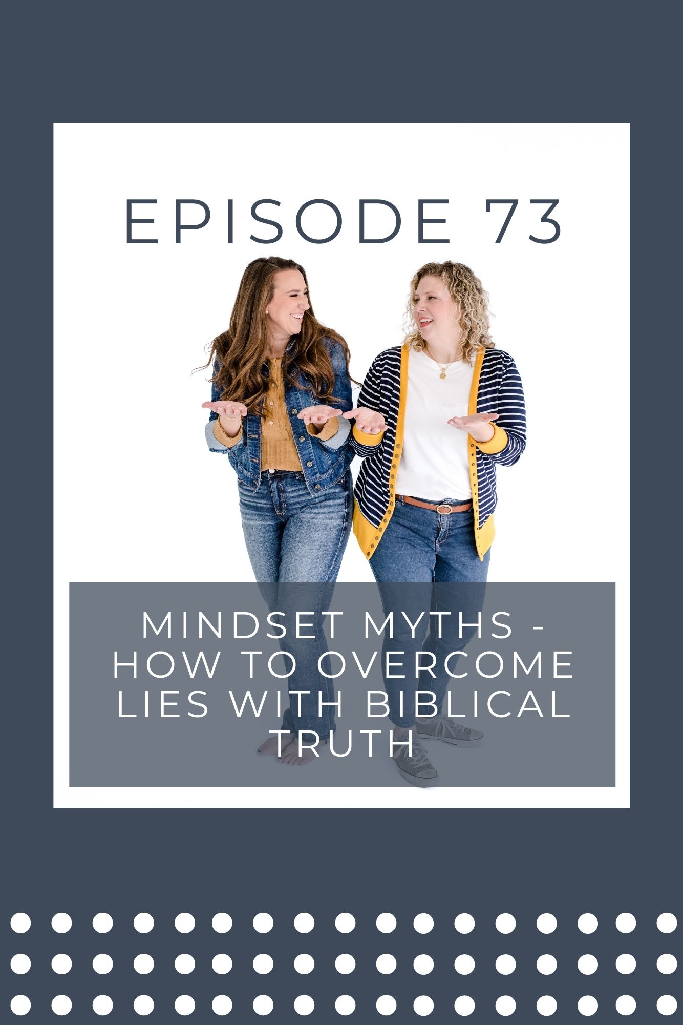 Two Christian women business owners looking at each other questioningly about mindset myths and how to overcome them with biblical truth for Christian women in business for a Christian women podcast.