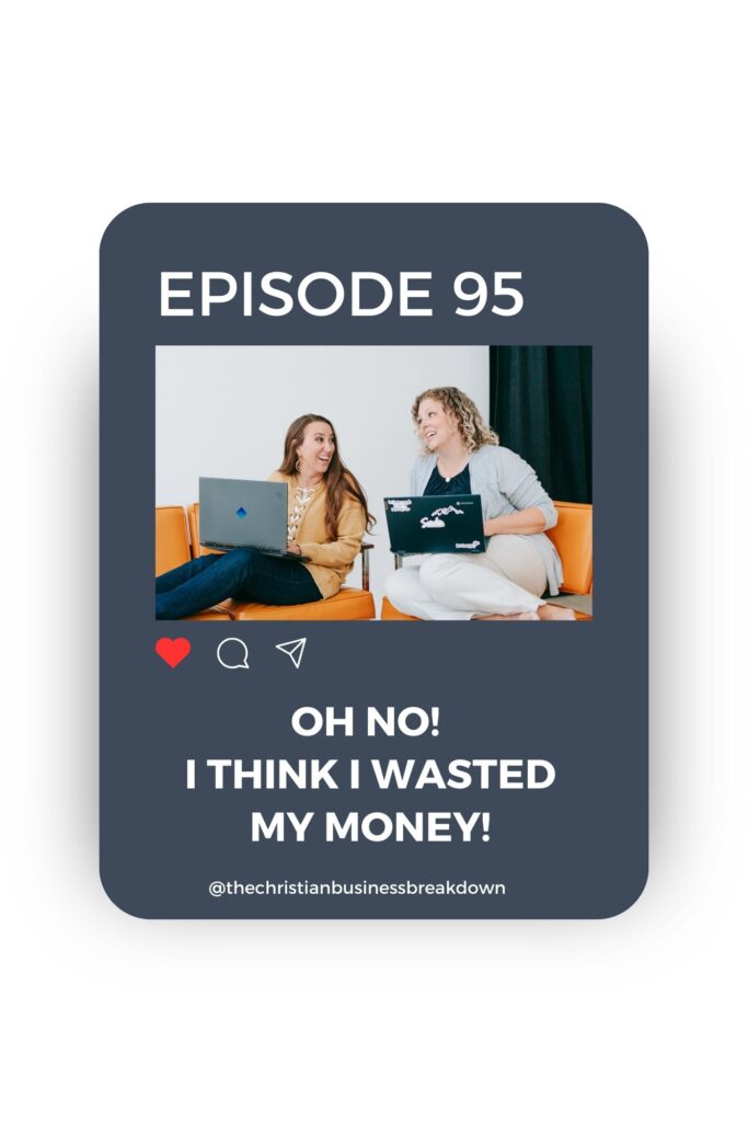 Two women in business podcast owners sitting looking at their computers talking about how to overcome financial mistakes in their business for this podcast for women in business.