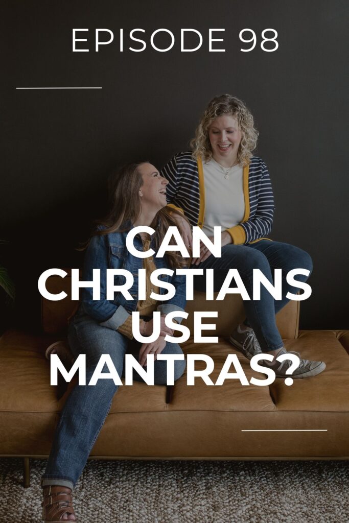 Two Christian Business owners looking at each other while discussing Christians and Mantras for their podcast about Christian women in business.